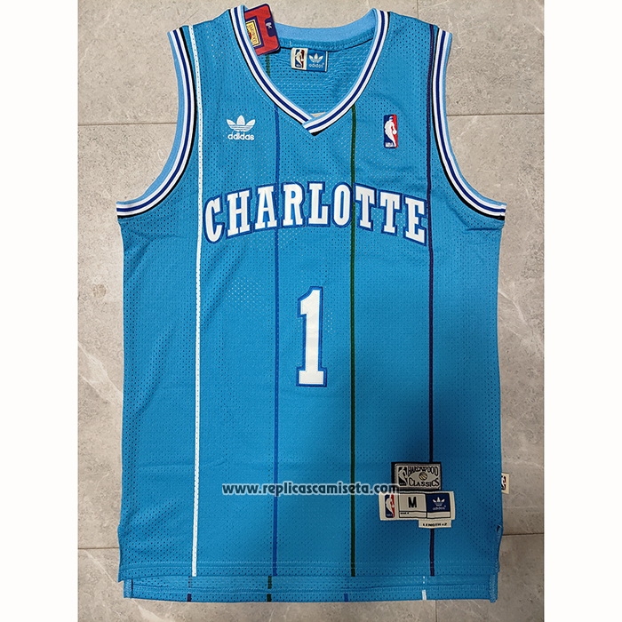 Camiseta Charlotte Hornets Muggsy Bogues #1 Retro Azul